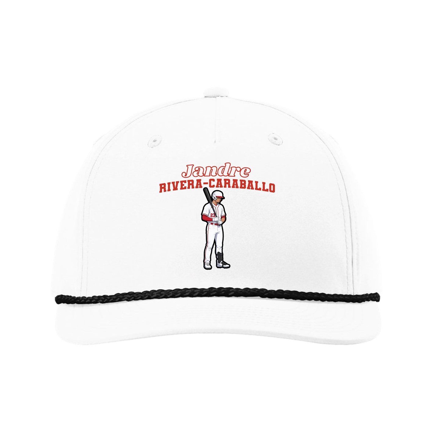 Five-Panel Classic Rope Cap — Name Arch in White