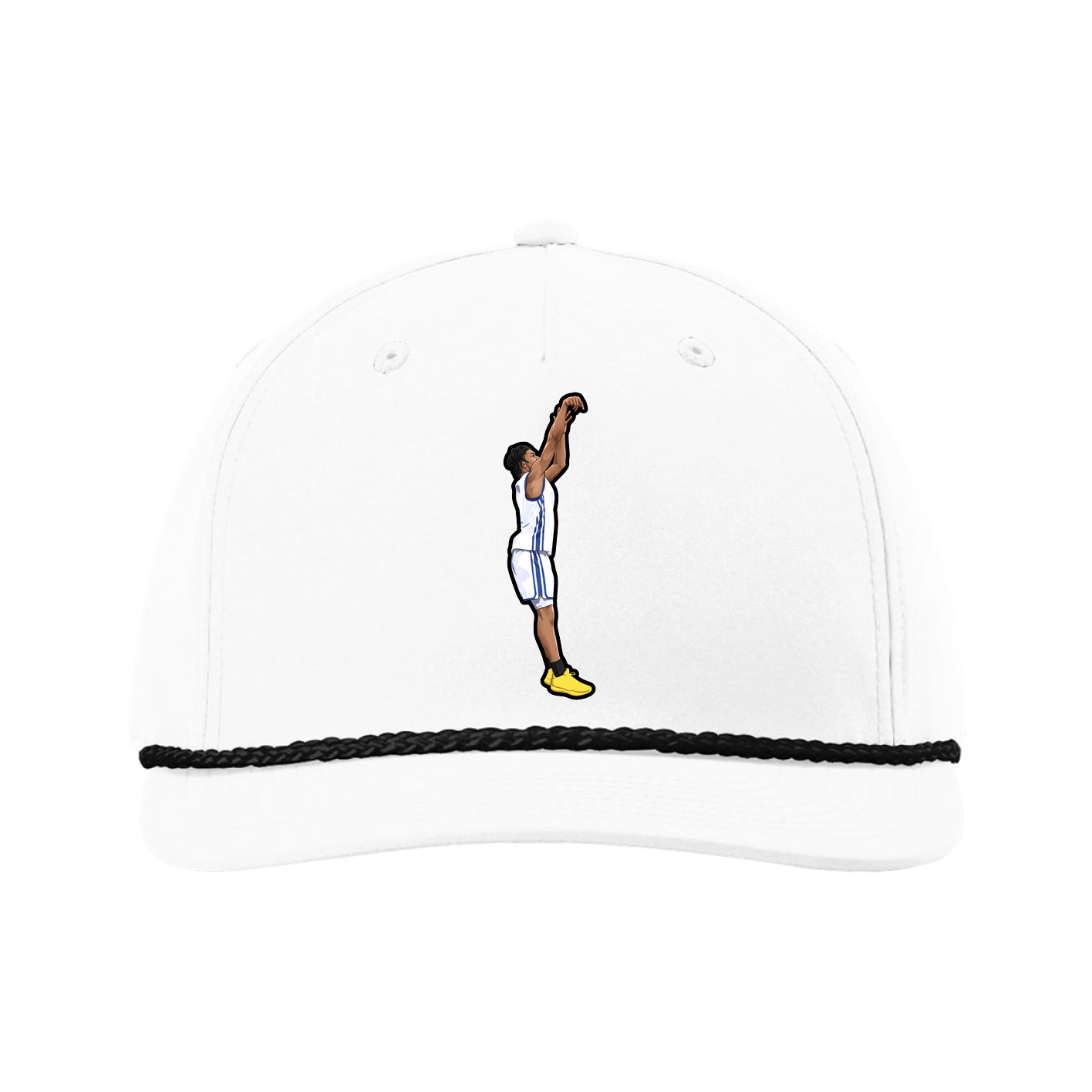 Five-Panel Classic Rope Cap — Name Vertical in White
