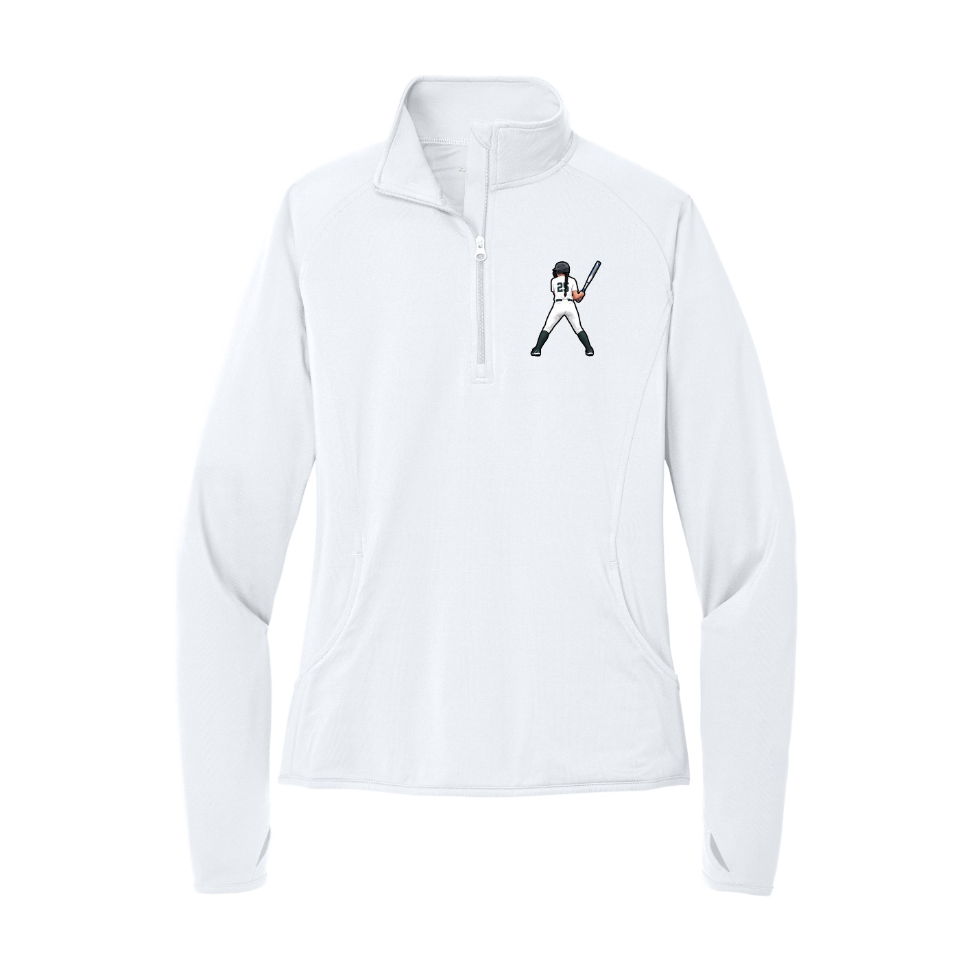 Women's Q-Zip Pullover — Name Vertical in White