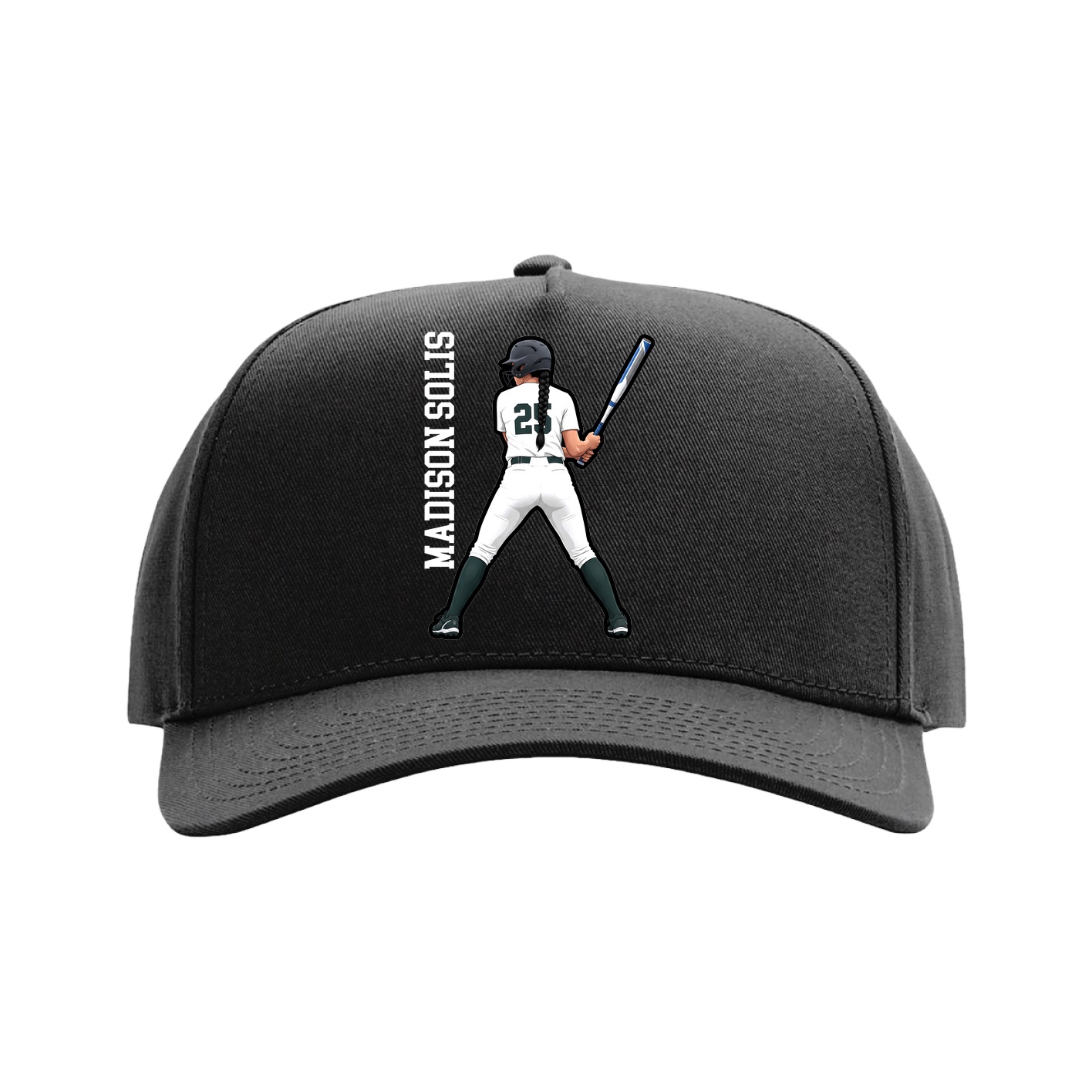 Full Fabric Five-Panel Champ Cap — Name Vertical in Black