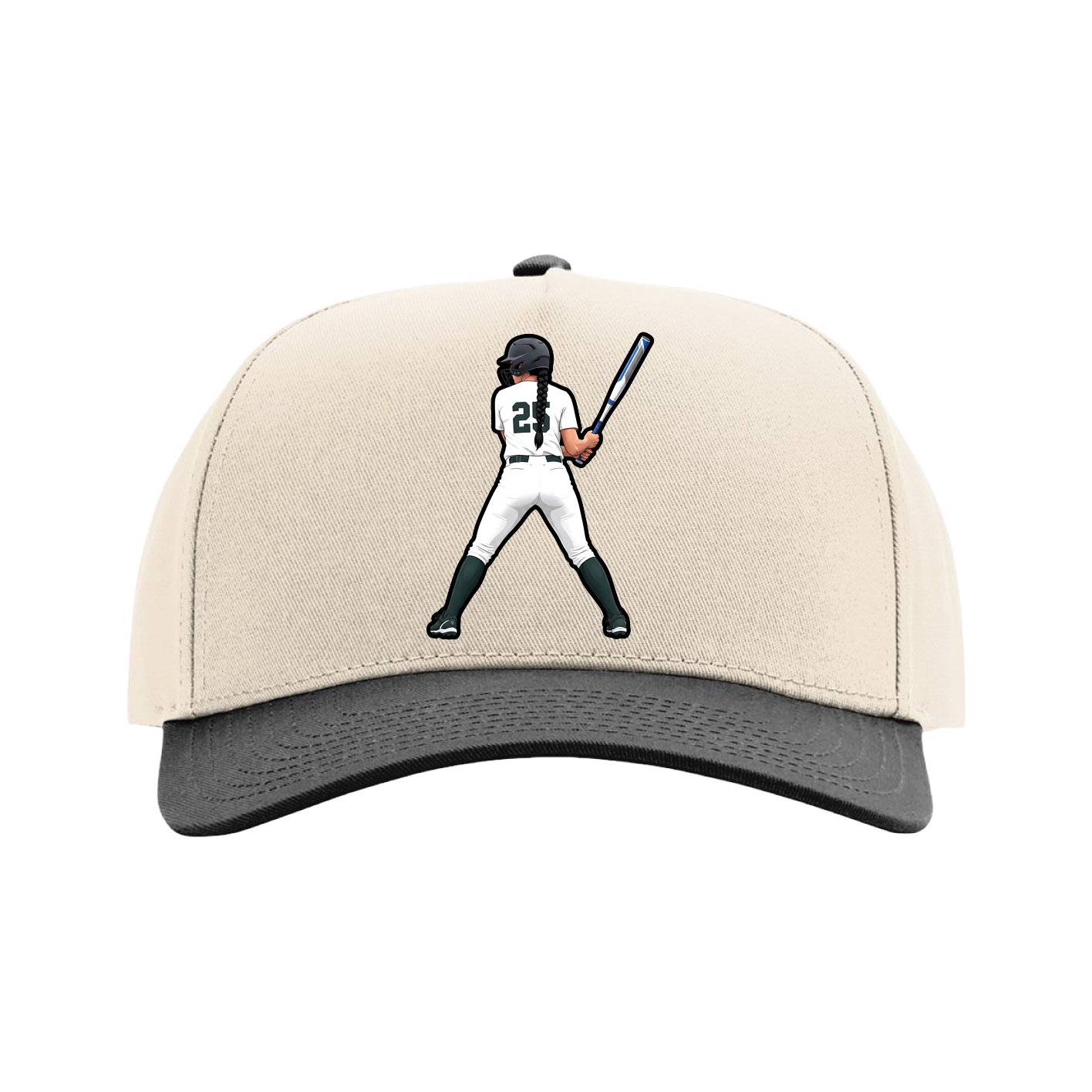 Full Fabric Five-Panel Champ Cap — Name Vertical in Cream/Black
