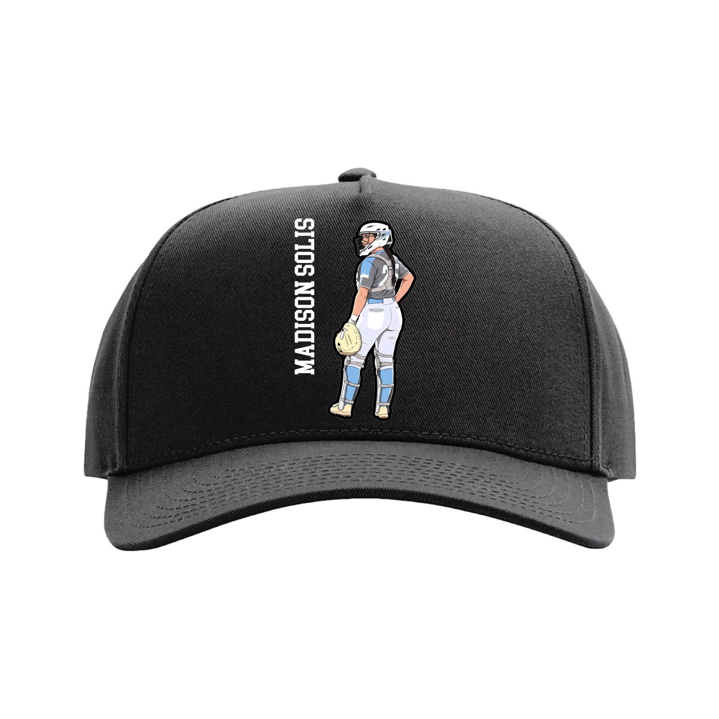 Full Fabric Five-Panel Champ Cap — Name Vertical in Black