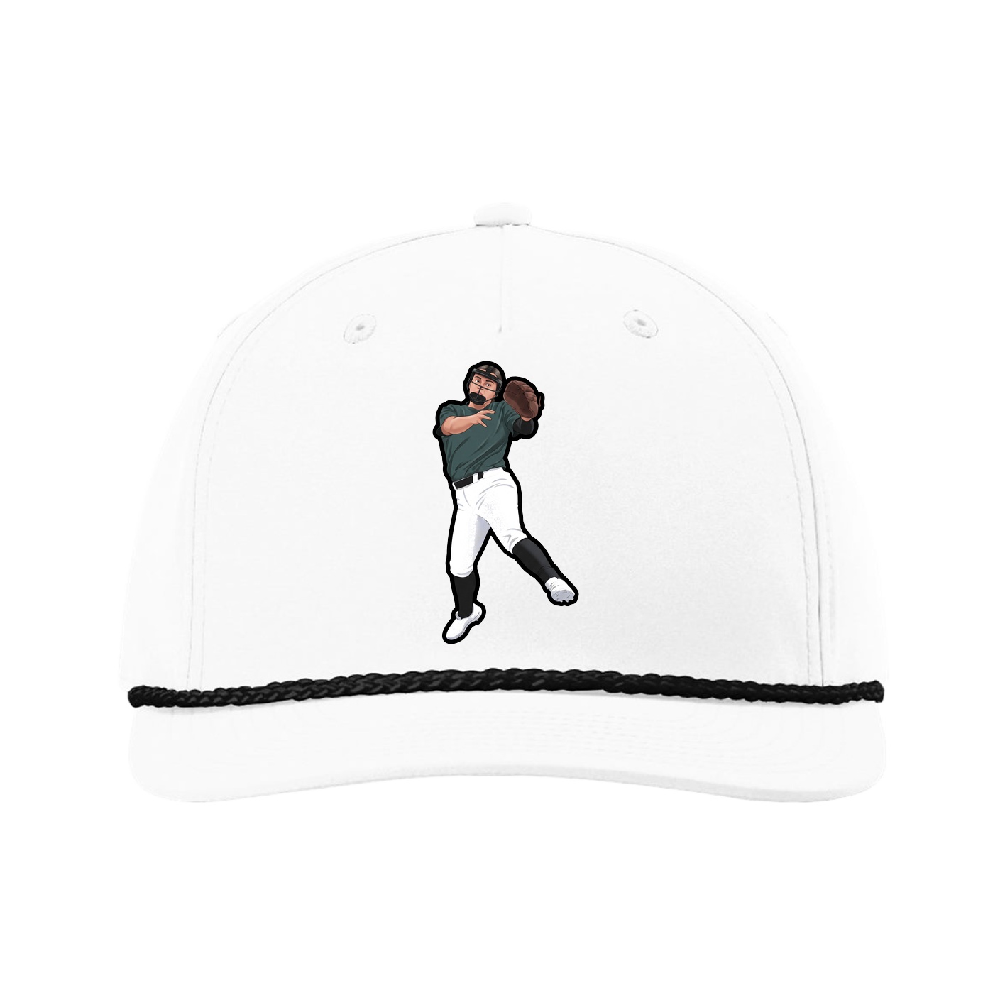 Five-Panel Classic Rope Cap — Name Vertical in White
