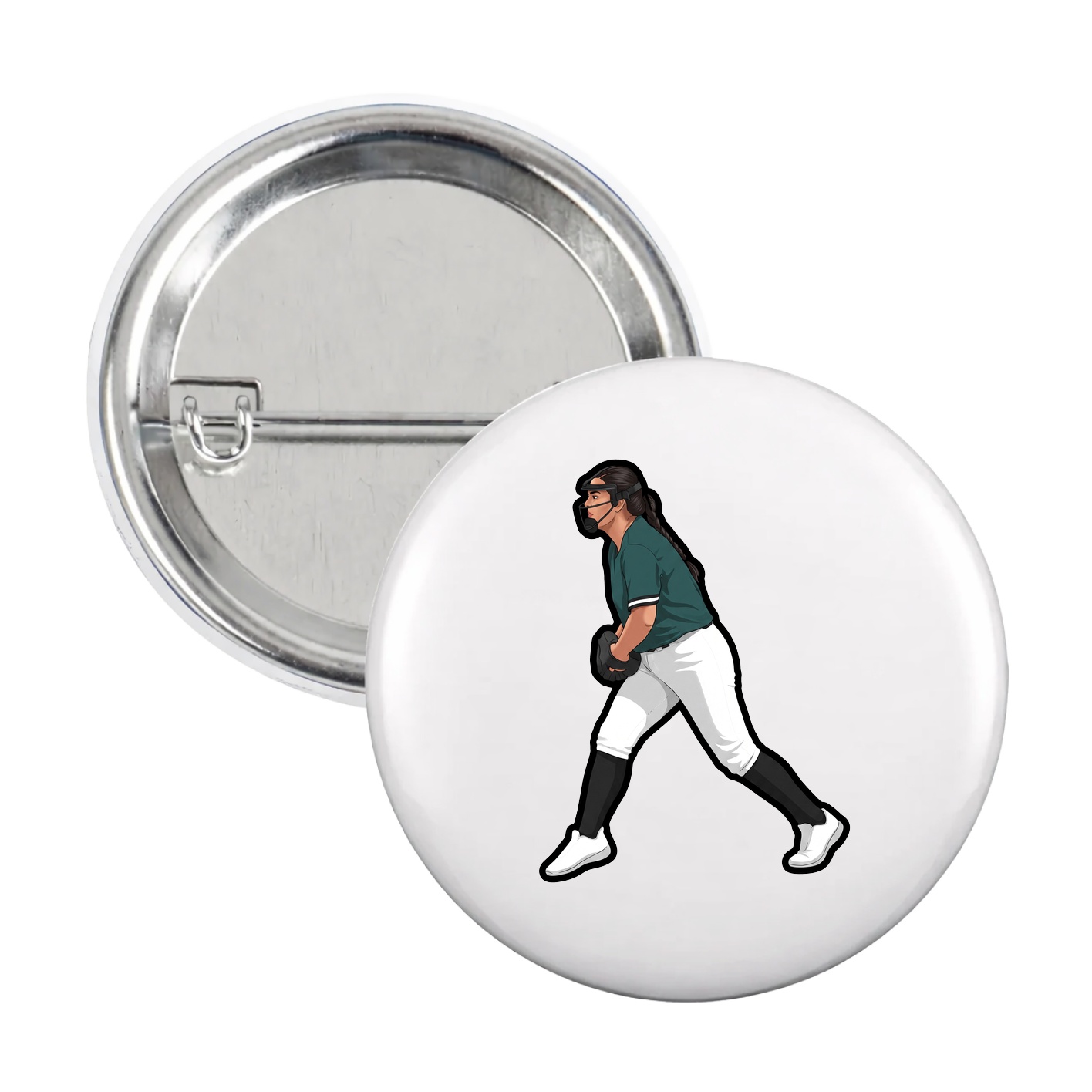 Game Day Button — Name Vertical in White