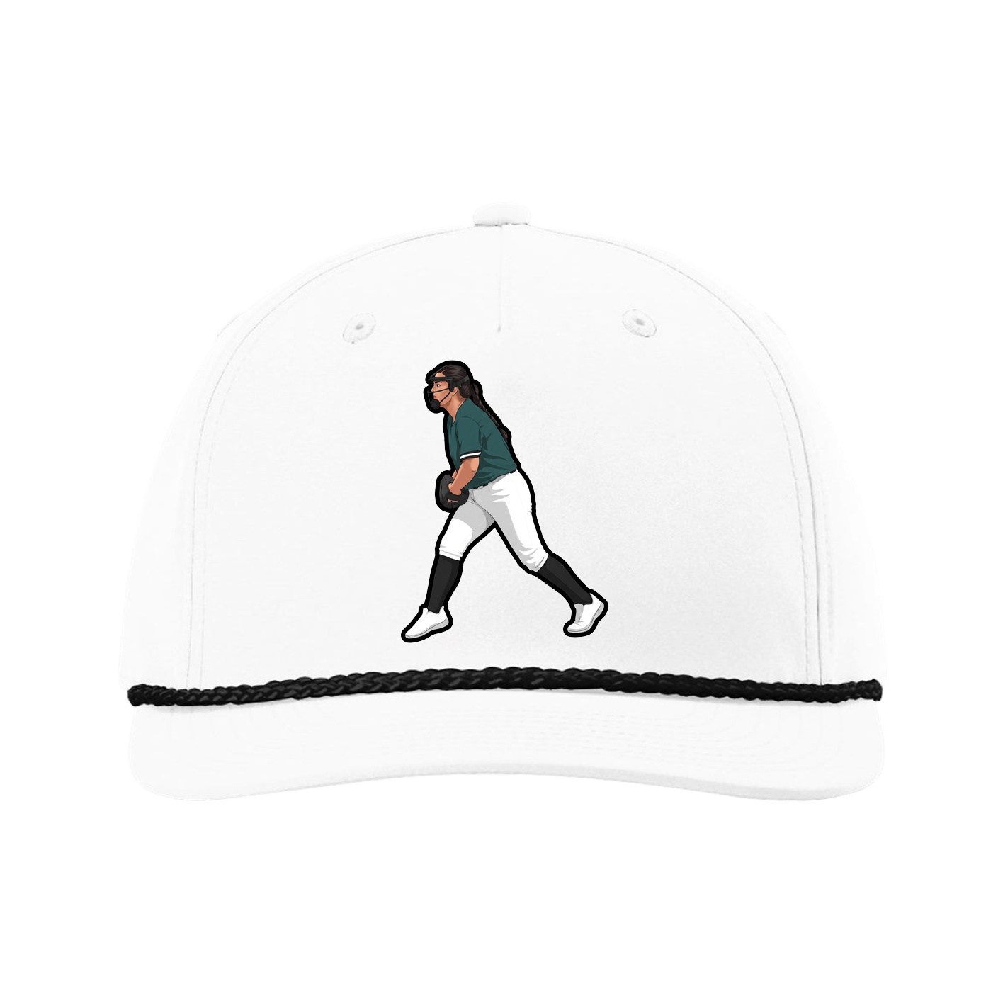 Five-Panel Classic Rope Cap — Name Vertical in White