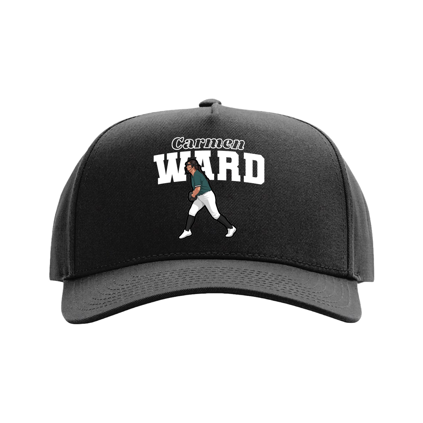 Full Fabric Five-Panel Champ Cap — Name Arch in Black