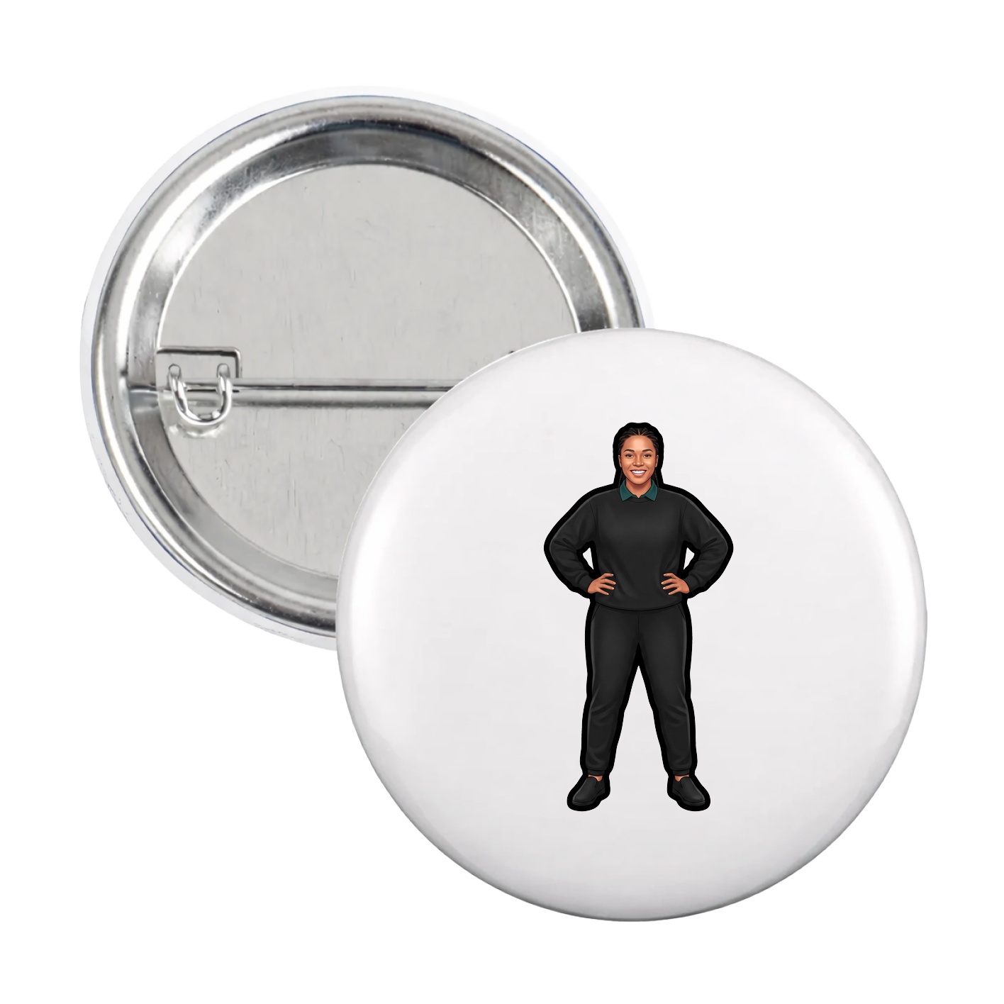 Game Day Button — Name Vertical in White