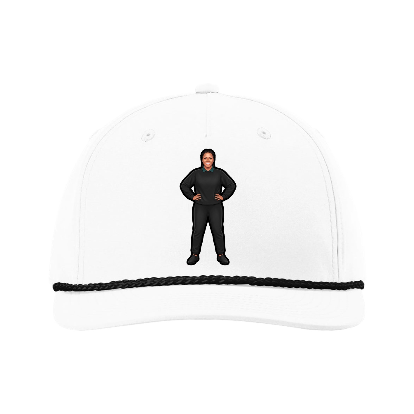 Five-Panel Classic Rope Cap — Name Vertical in White