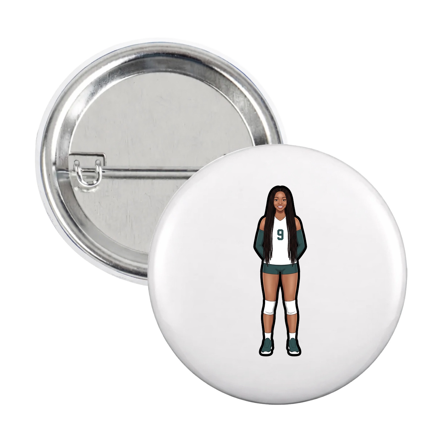 Game Day Button — Name Vertical in White