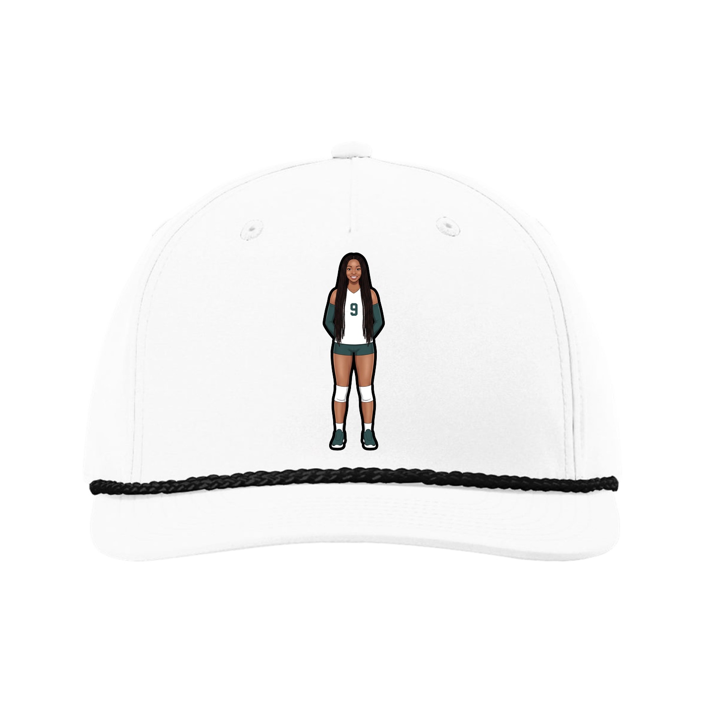 Five-Panel Classic Rope Cap — Name Vertical in White