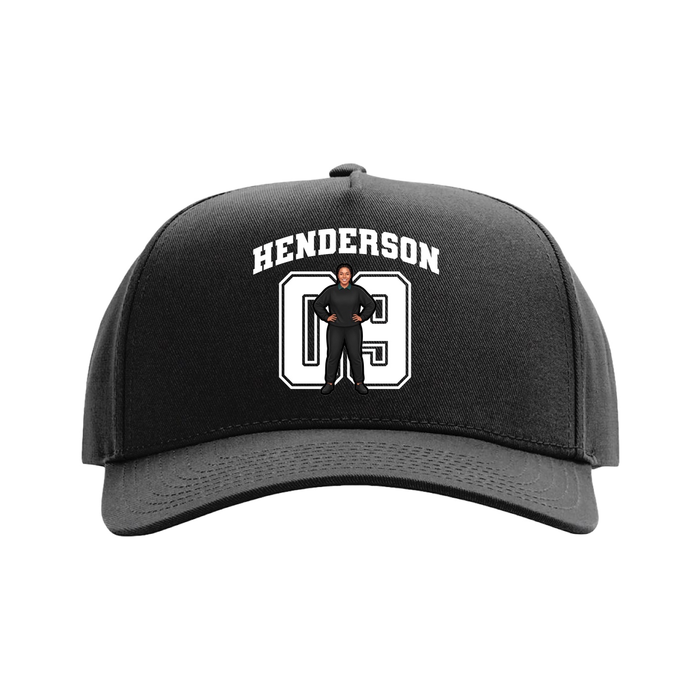 Full Fabric Five-Panel Champ Cap — Number in Black