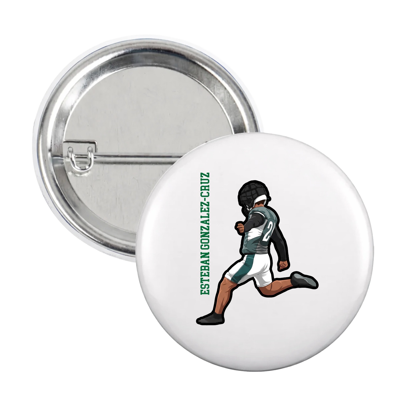 Game Day Button — Name Vertical in White