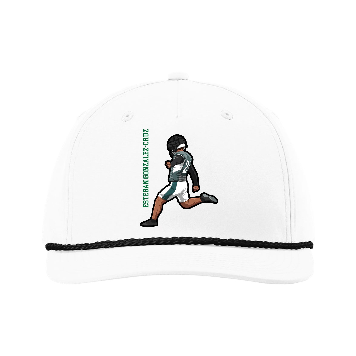 Five-Panel Classic Rope Cap — Name Vertical in White