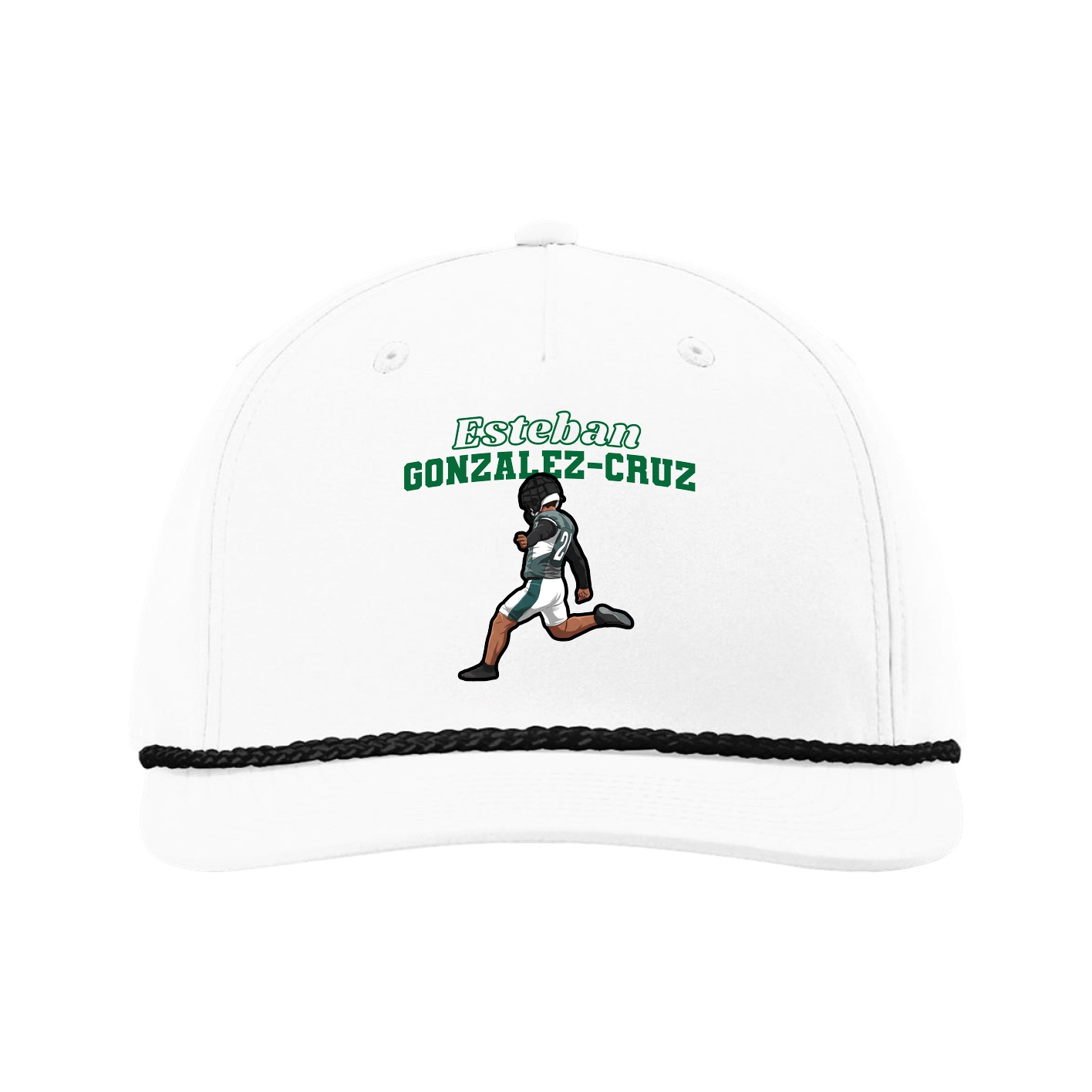 Five-Panel Classic Rope Cap — Name Arch in White
