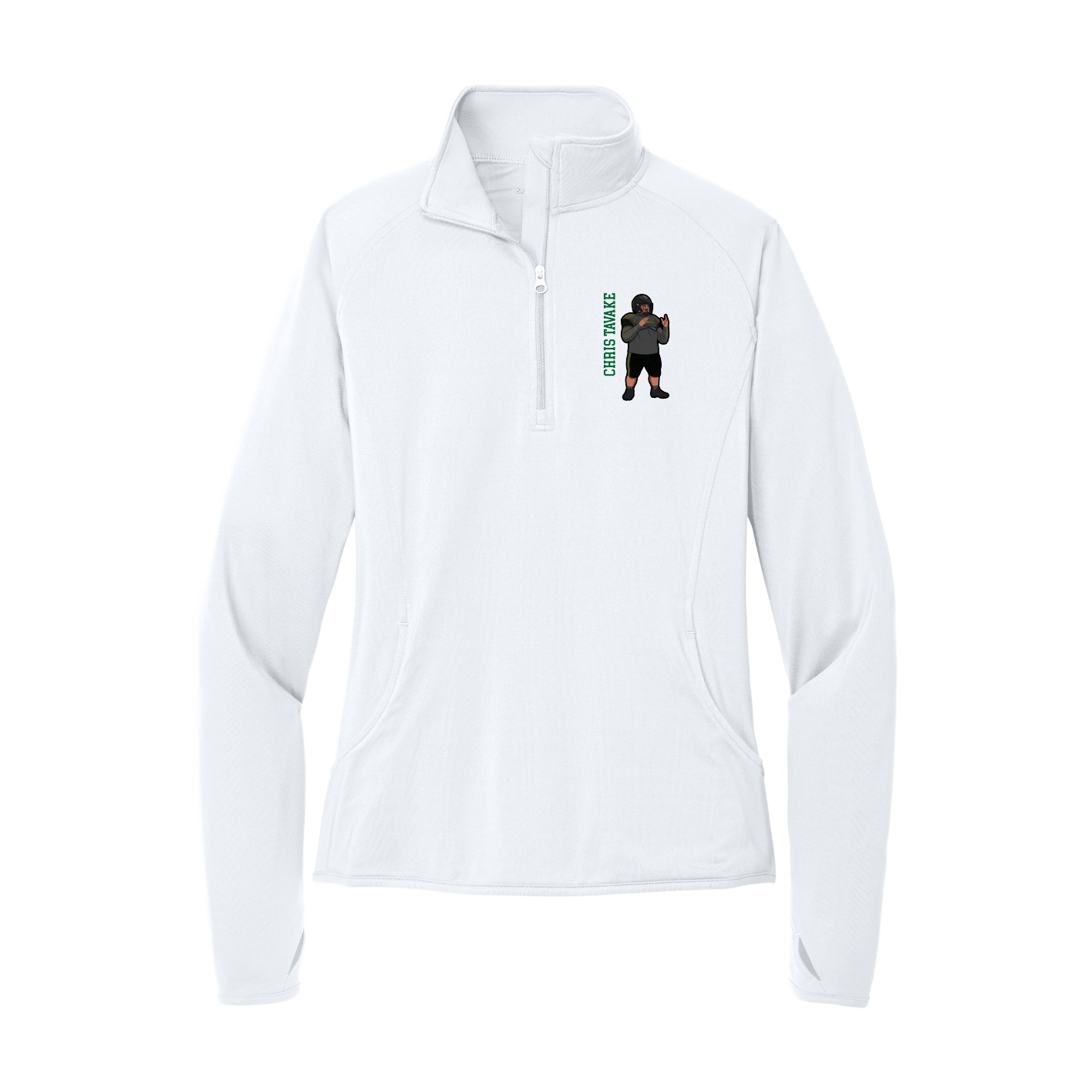 Women's Q-Zip Pullover — Name Vertical in White