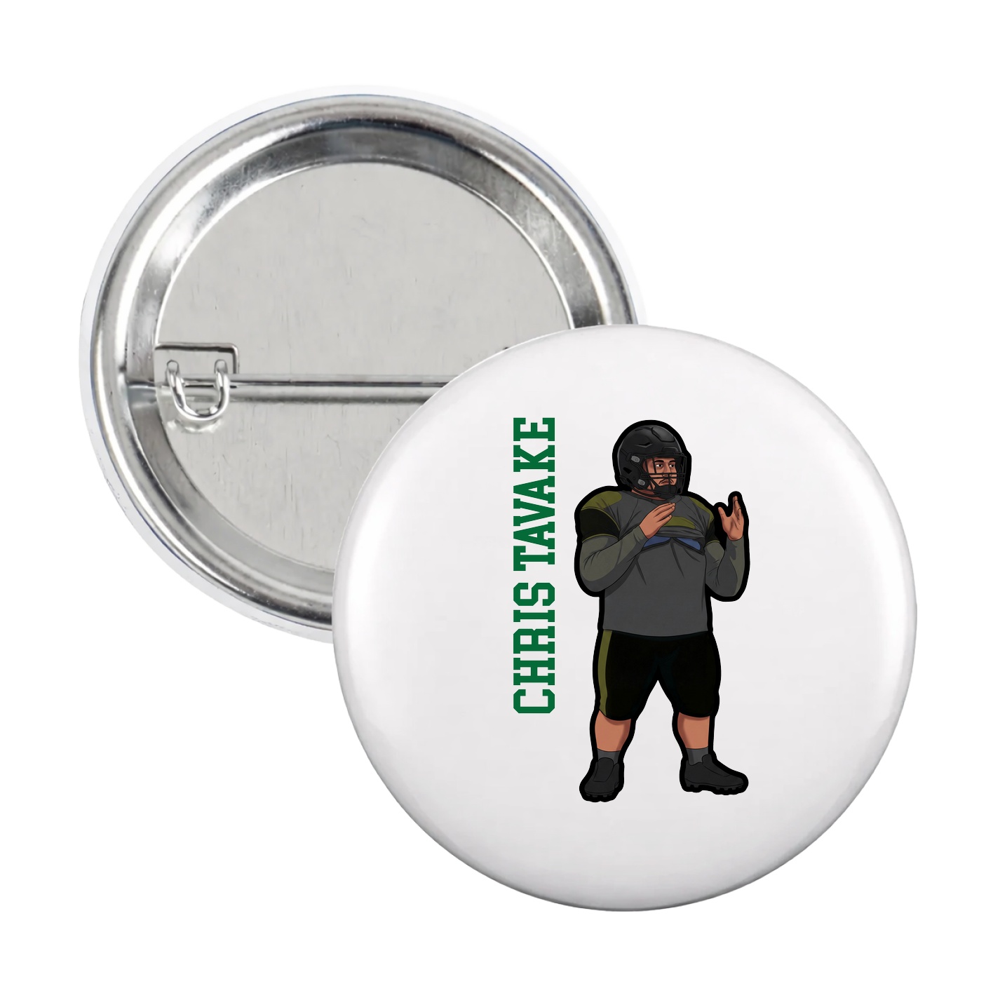Game Day Button — Name Vertical in White