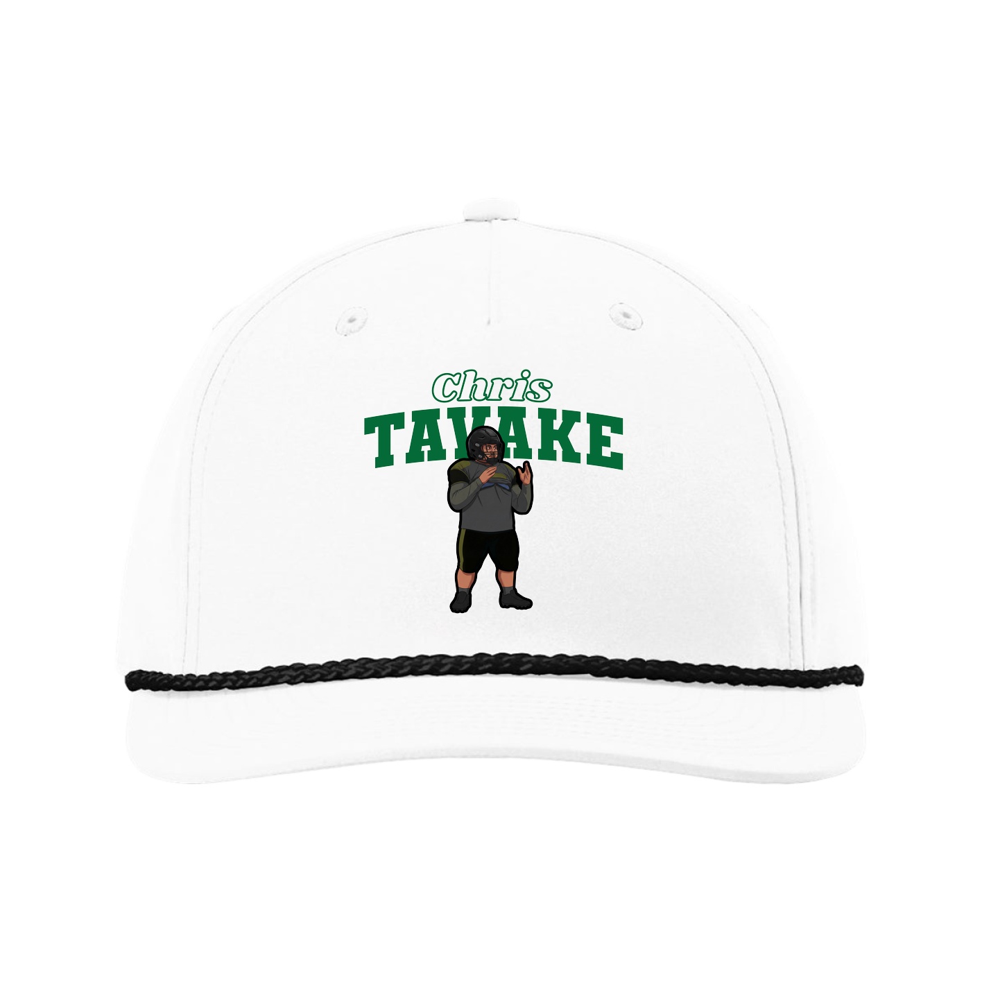 Five-Panel Classic Rope Cap — Name Arch in White