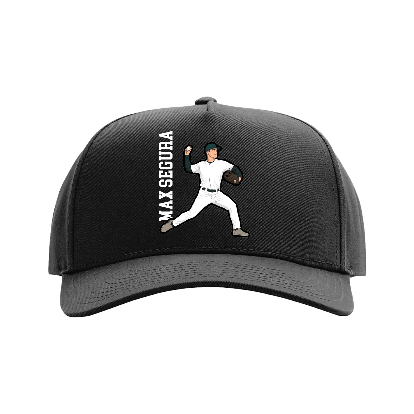 Full Fabric Five-Panel Champ Cap — Name Vertical in Black