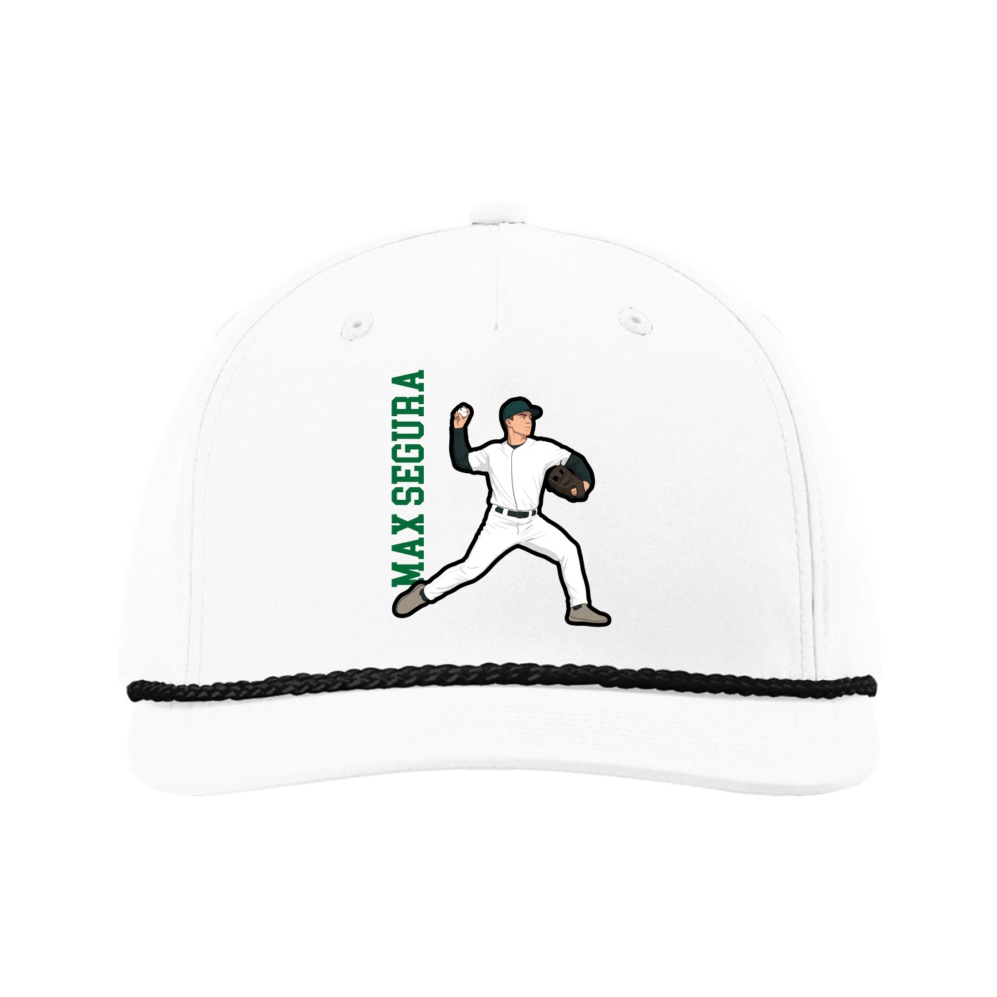 Five-Panel Classic Rope Cap — Name Vertical in White