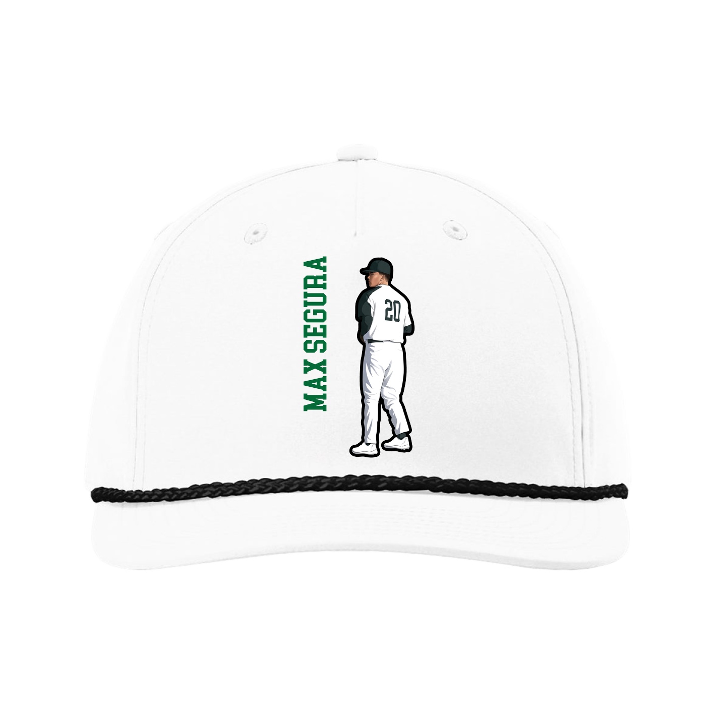 Five-Panel Classic Rope Cap — Name Vertical in White