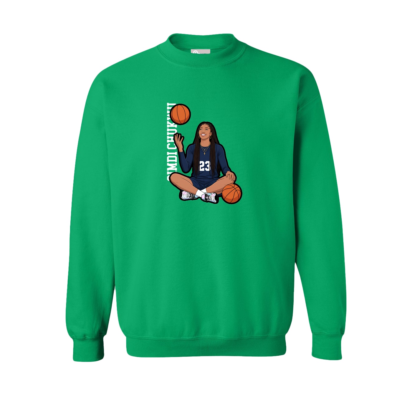 Fleece Crew — Name Vertical in Green