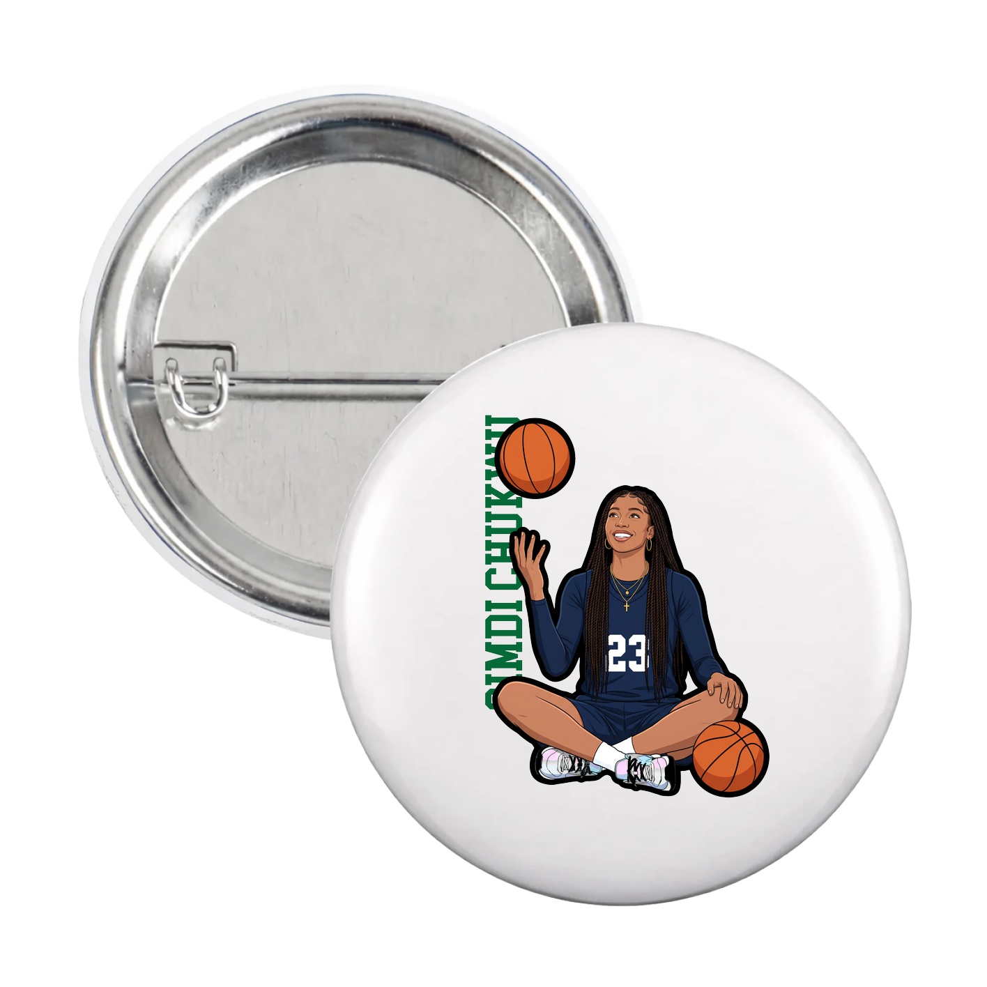 Game Day Button — Name Vertical in White