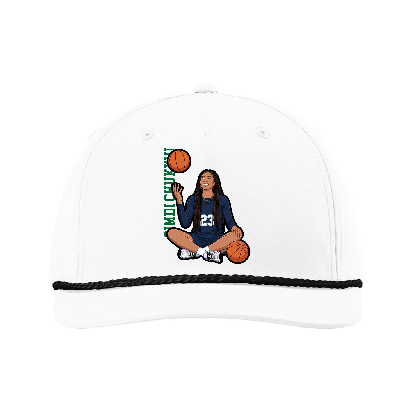Five-Panel Classic Rope Cap — Name Vertical in White