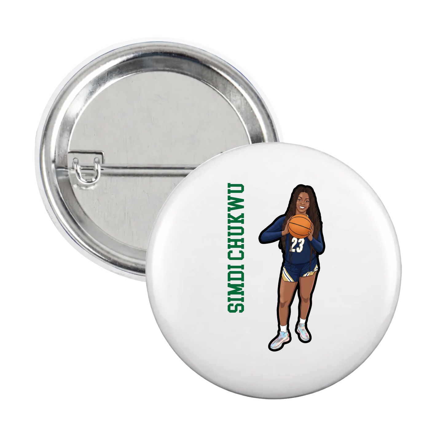 Game Day Button — Name Vertical in White