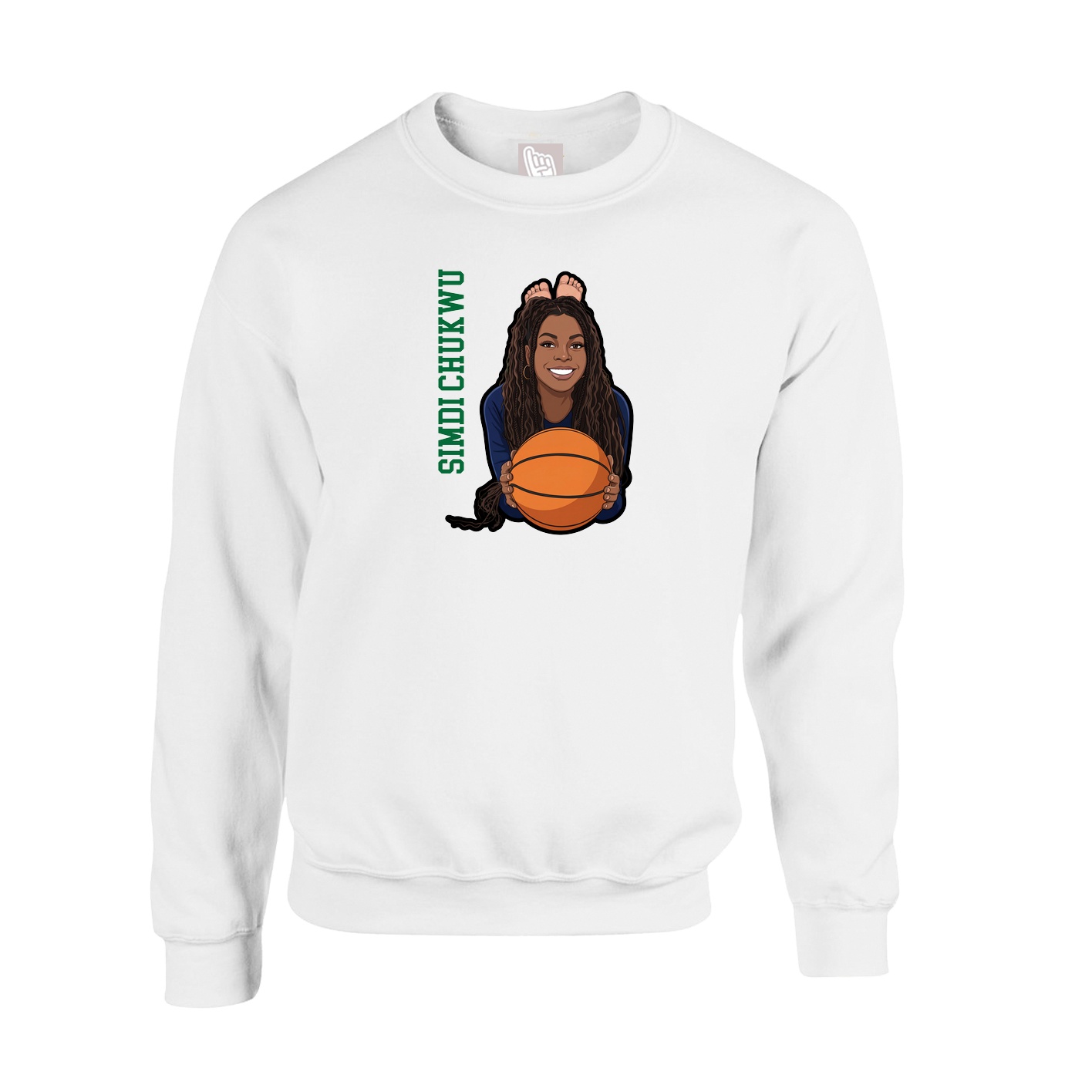 Fleece Crew — Name Vertical in White