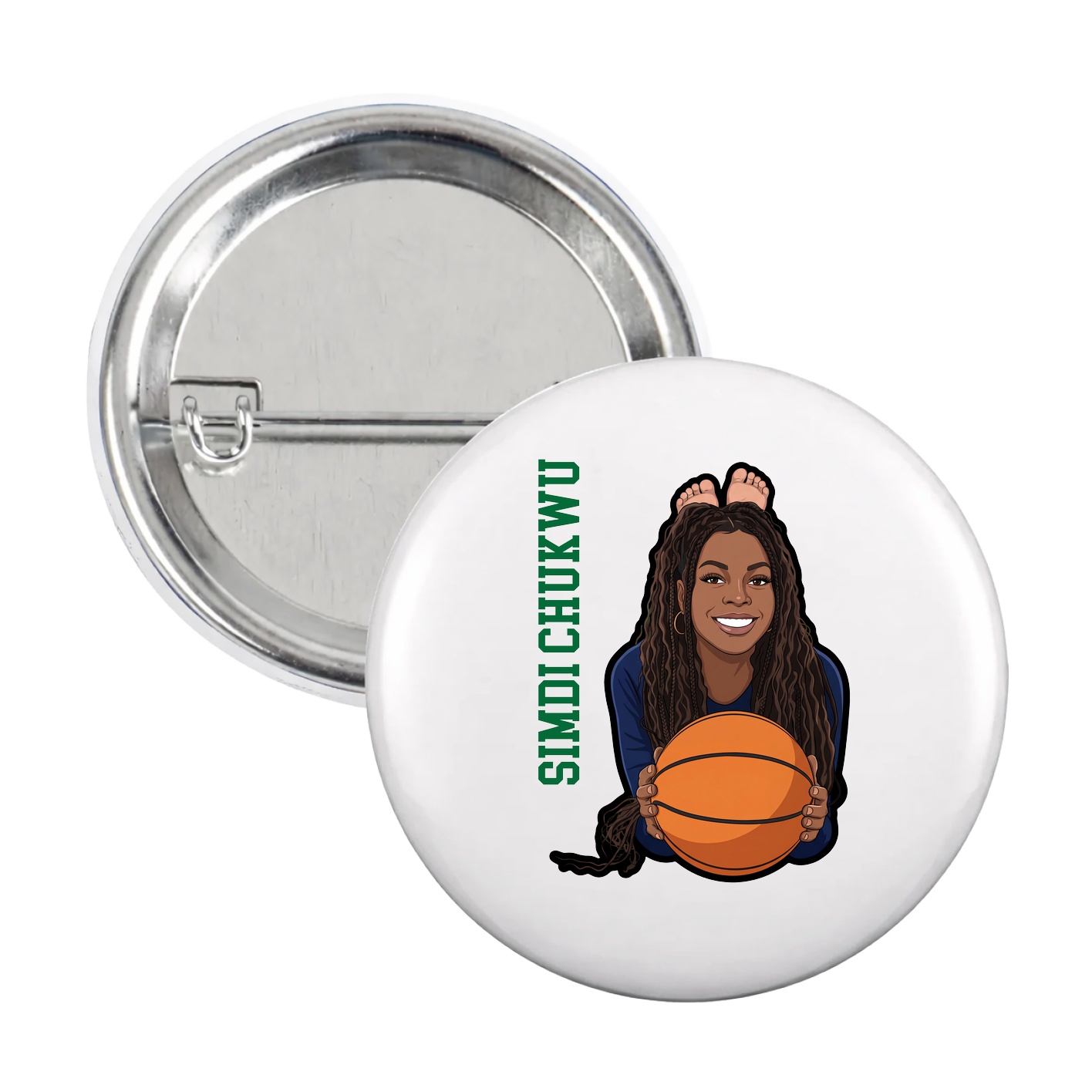 Game Day Button — Name Vertical in White