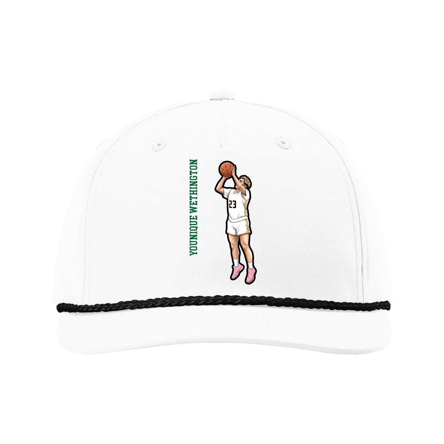 Five-Panel Classic Rope Cap — Name Vertical in White