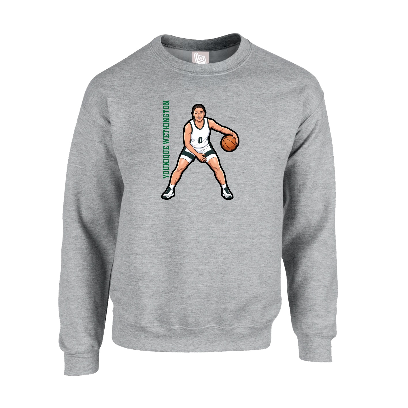 Fleece Crew — Name Vertical in Grey