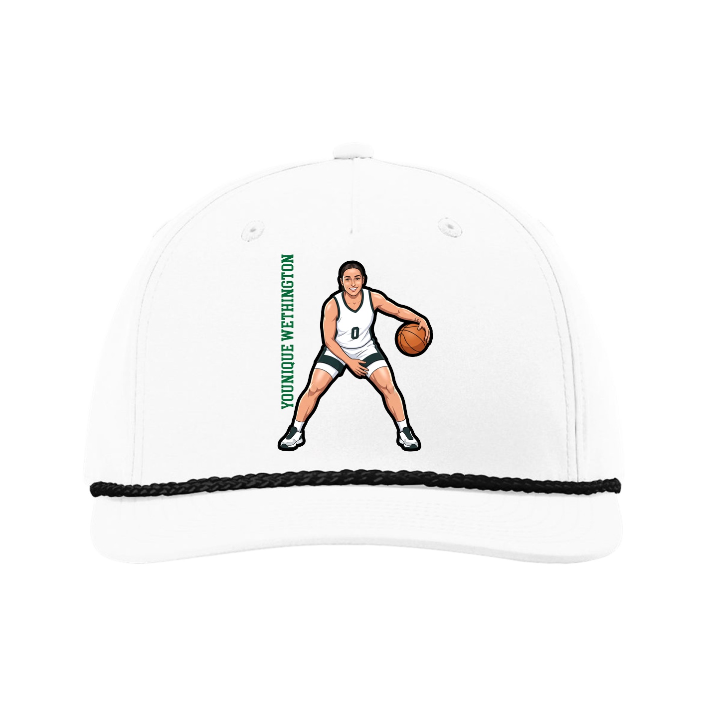 Five-Panel Classic Rope Cap — Name Vertical in White