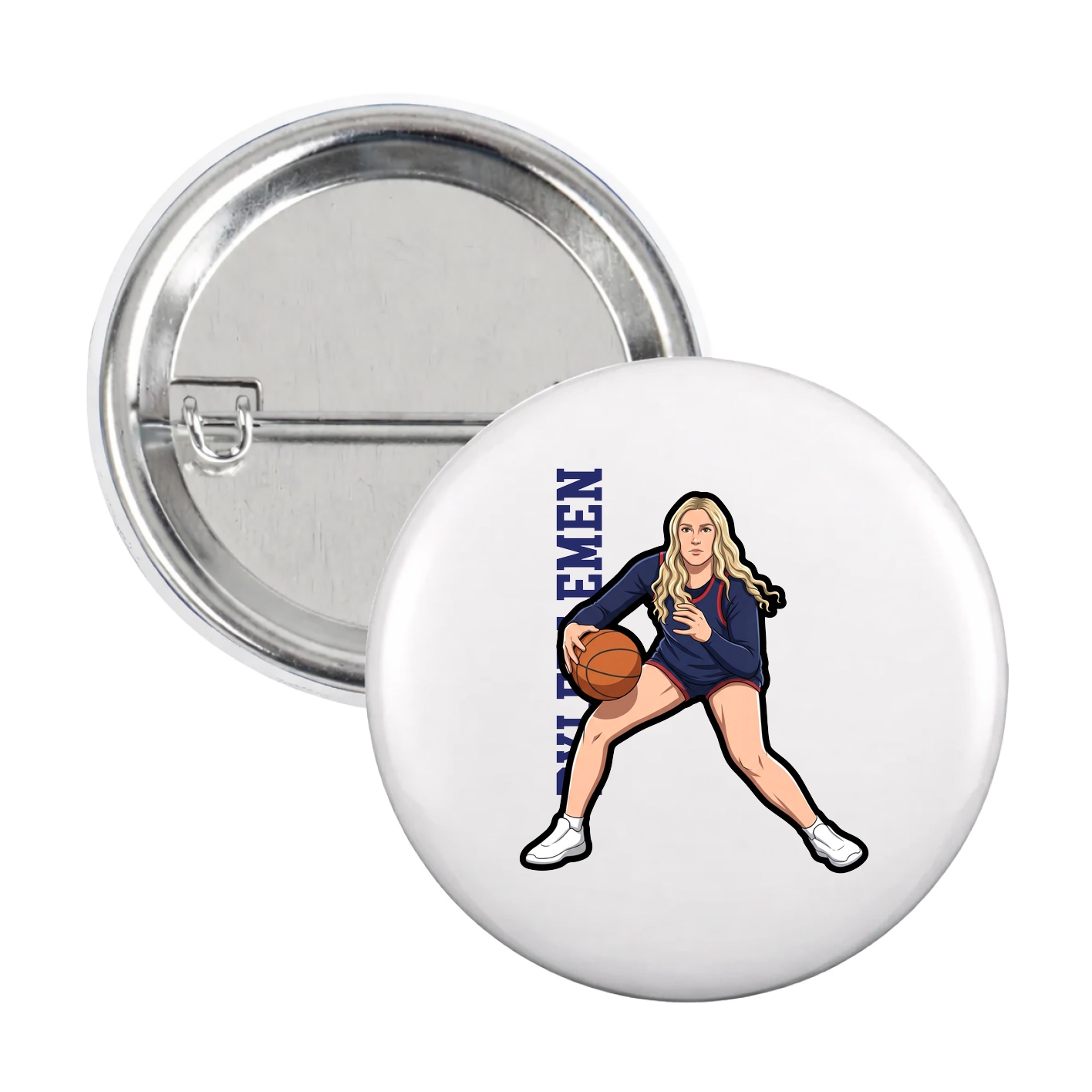 Game Day Button — Name Vertical in White