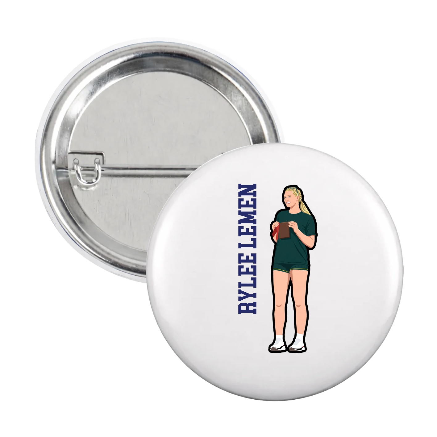 Game Day Button — Name Vertical in White