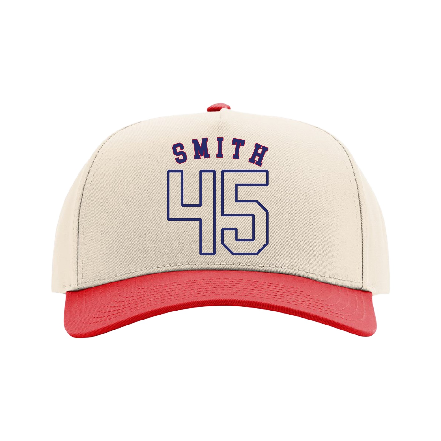Full Fabric Five-Panel Champ Cap — Shirsey Arch in Cream/Red