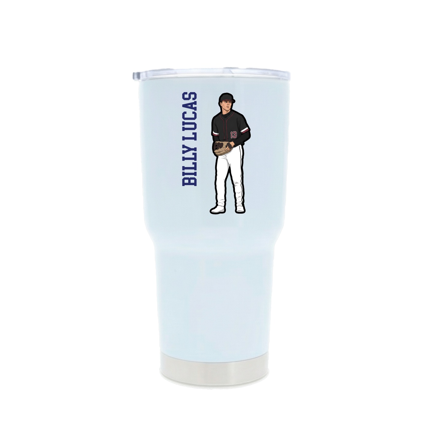 30oz Stainless Steel Tumbler — Name Vertical in White