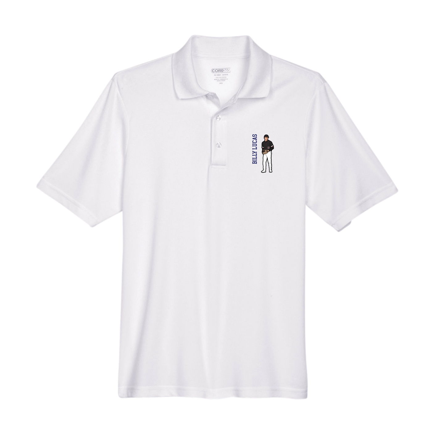 Performance Polo — Name Vertical in White