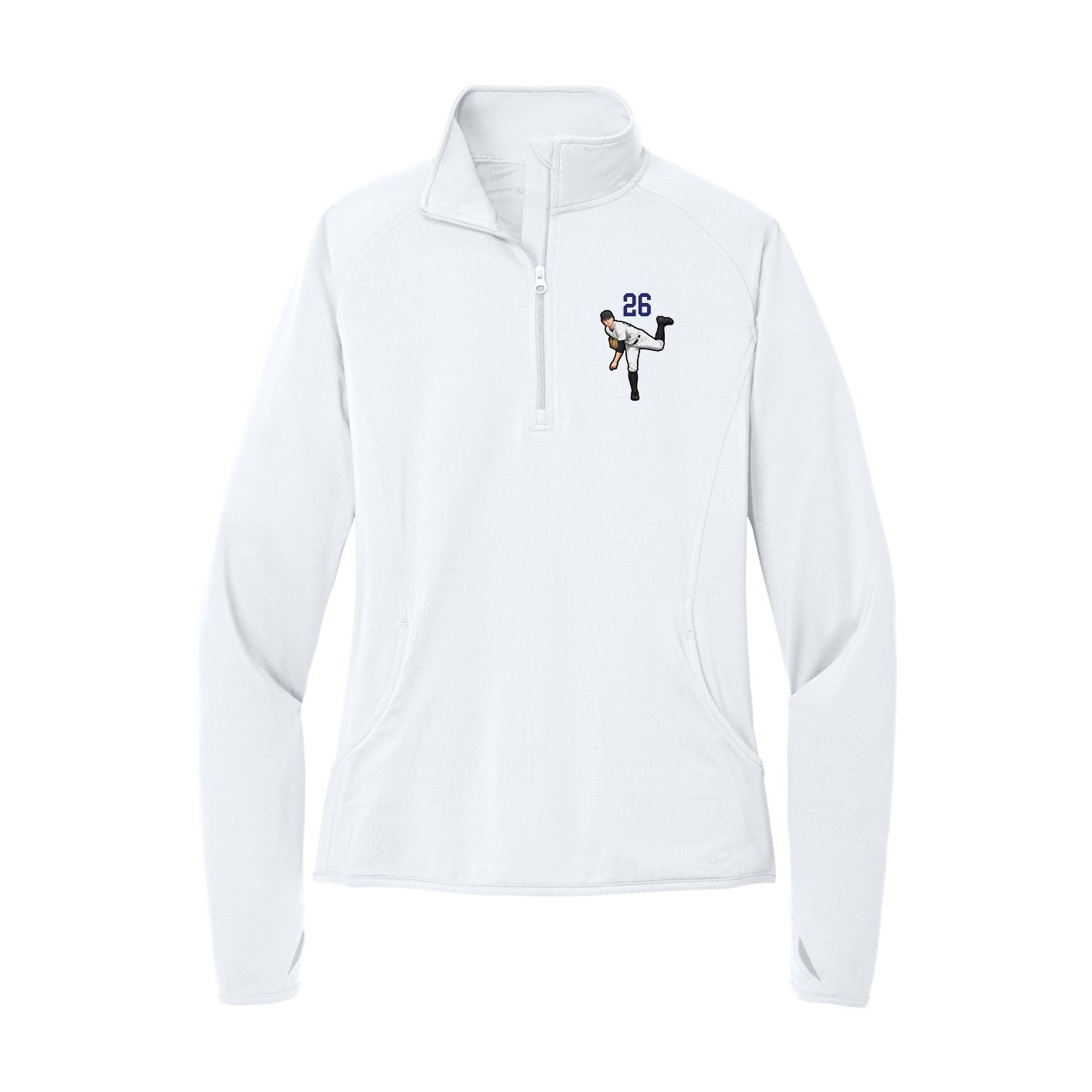 Women's Q-Zip Pullover — Number Top in White