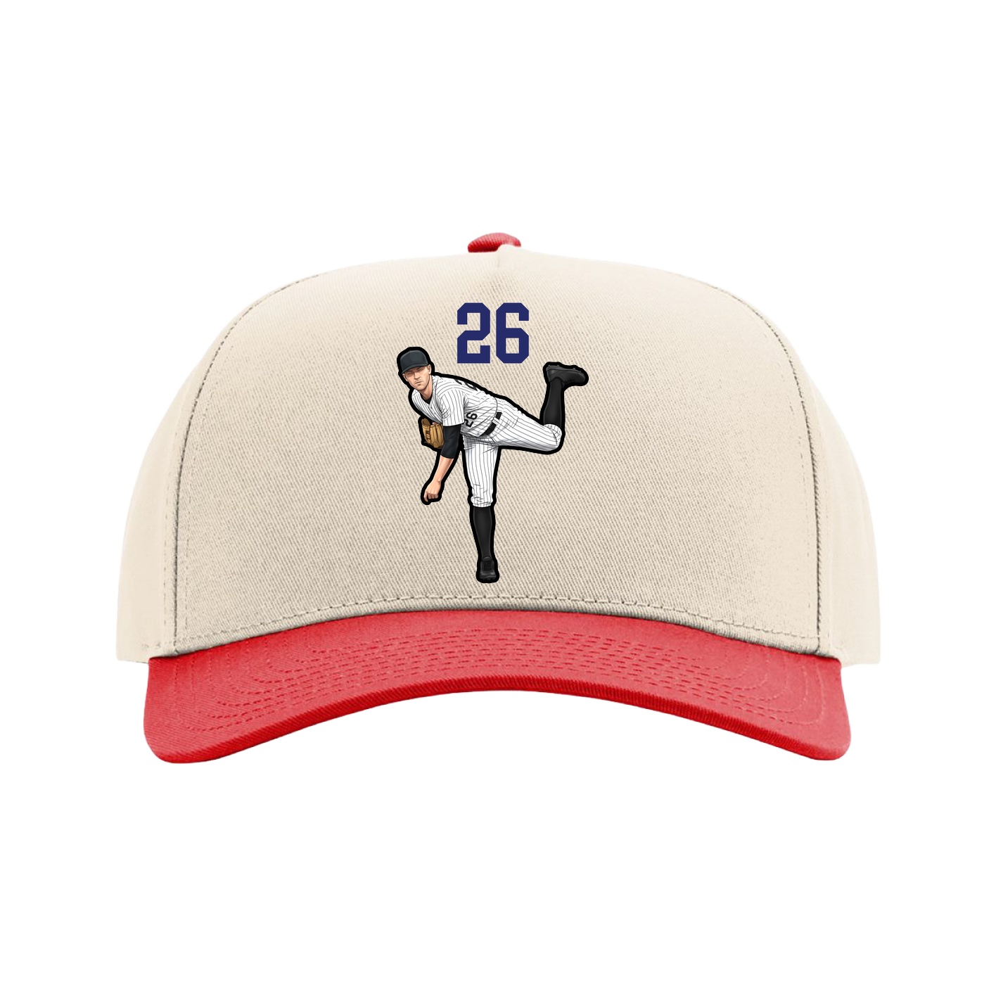 Full Fabric Five-Panel Champ Cap — Number Top in Cream/Red