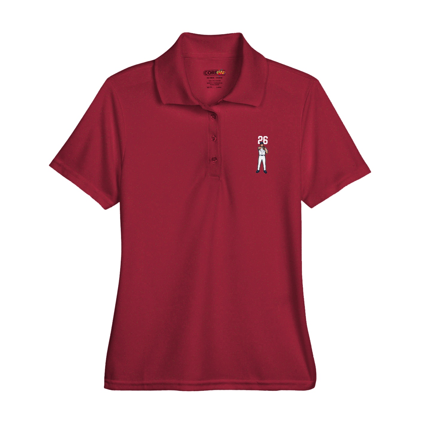 Womens Performance Polo — Number Top in Red