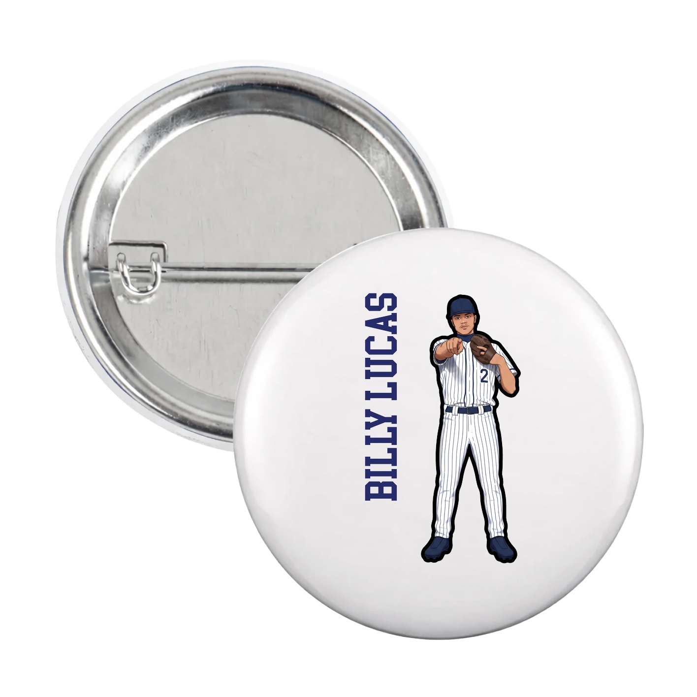 Game Day Button — Name Vertical in White