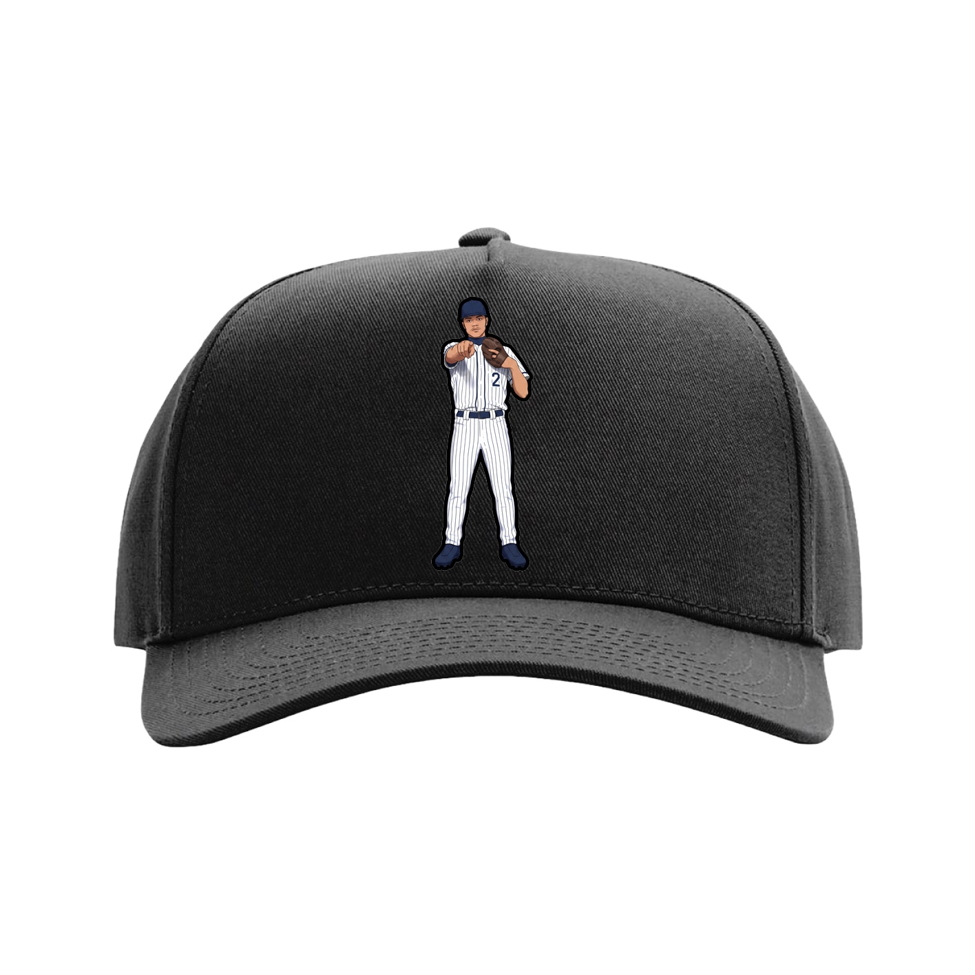Full Fabric Five-Panel Champ Cap — Name Vertical in Black
