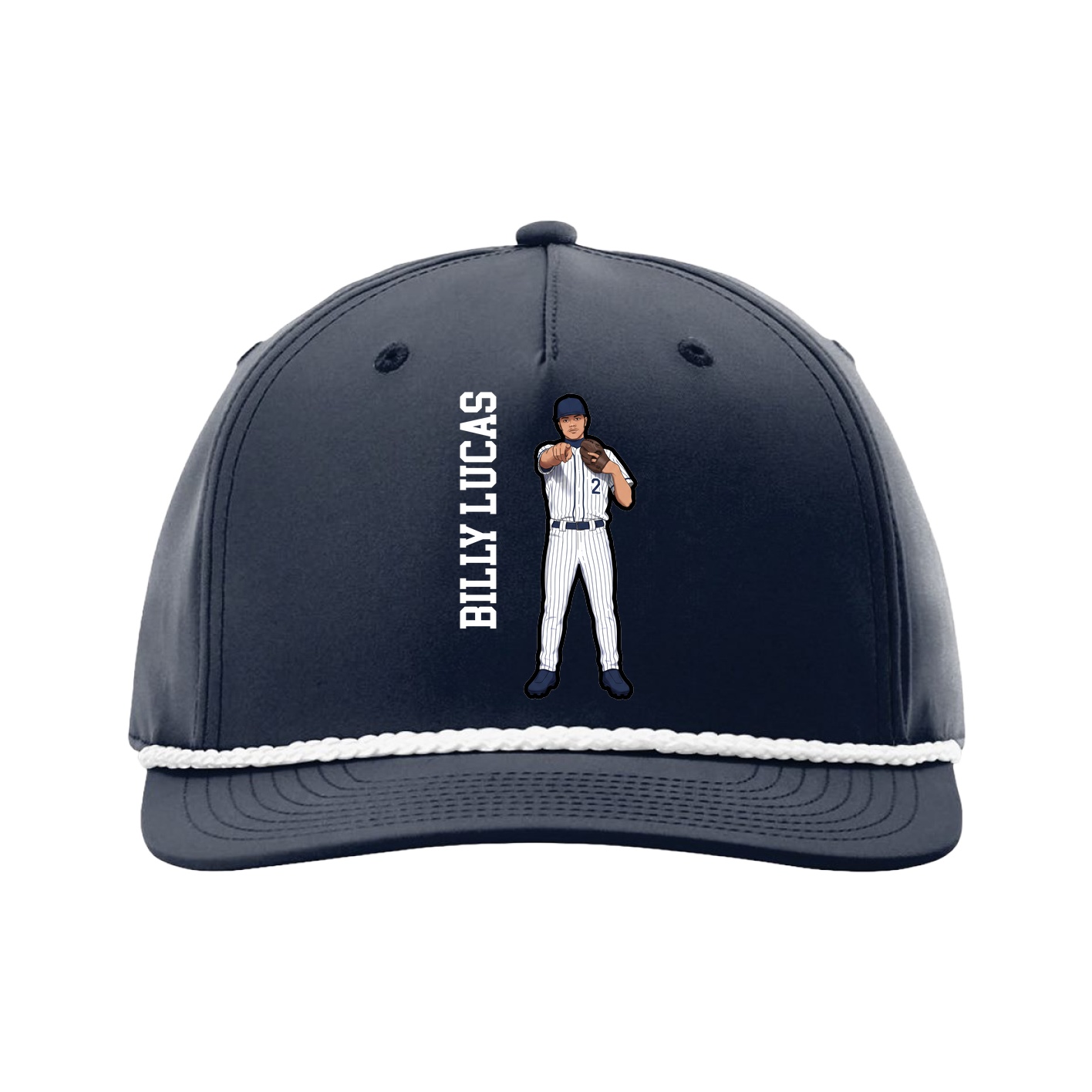 Five-Panel Classic Rope Cap — Name Vertical in Navy