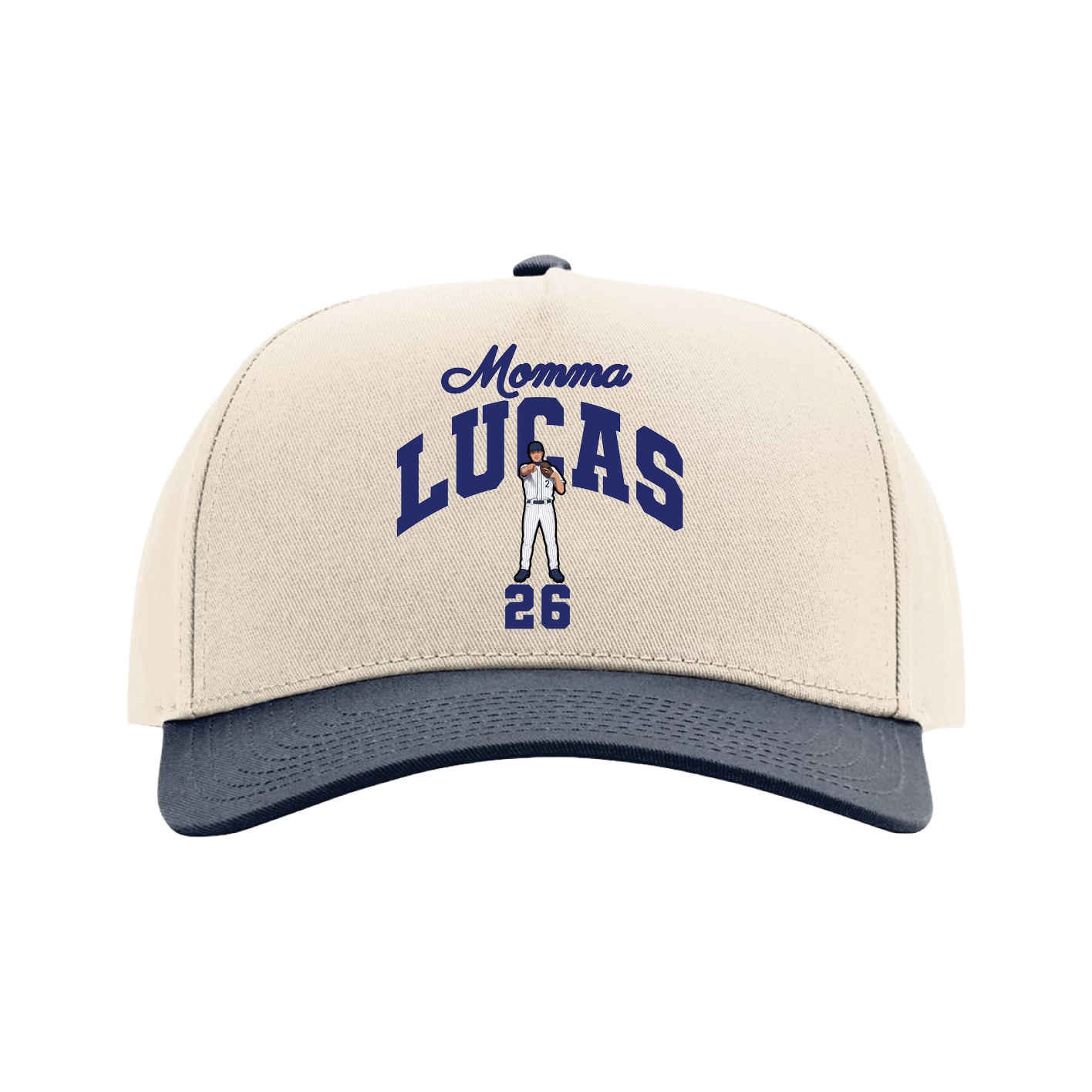 Full Fabric Five-Panel Champ Cap — Mothers Day Arch in Cream/Navy