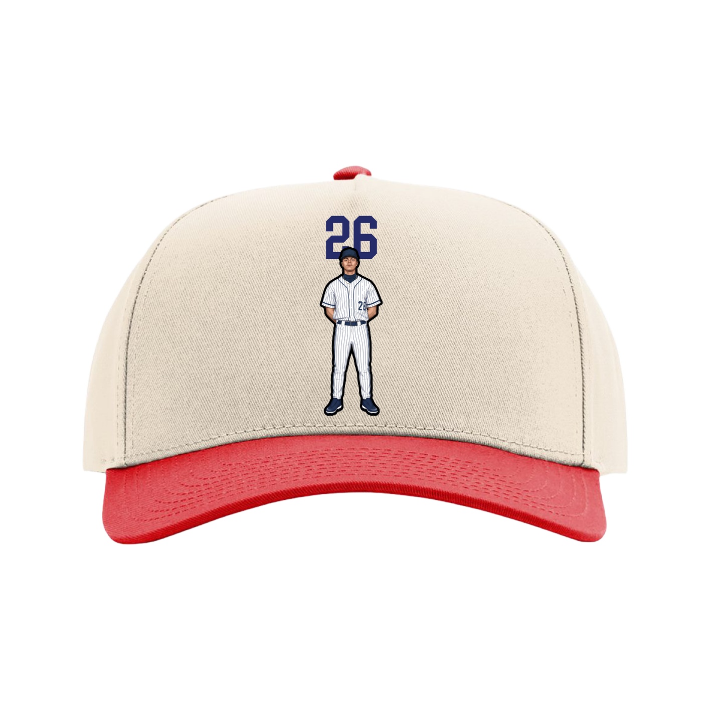 Full Fabric Five-Panel Champ Cap — Number Top in Cream/Red