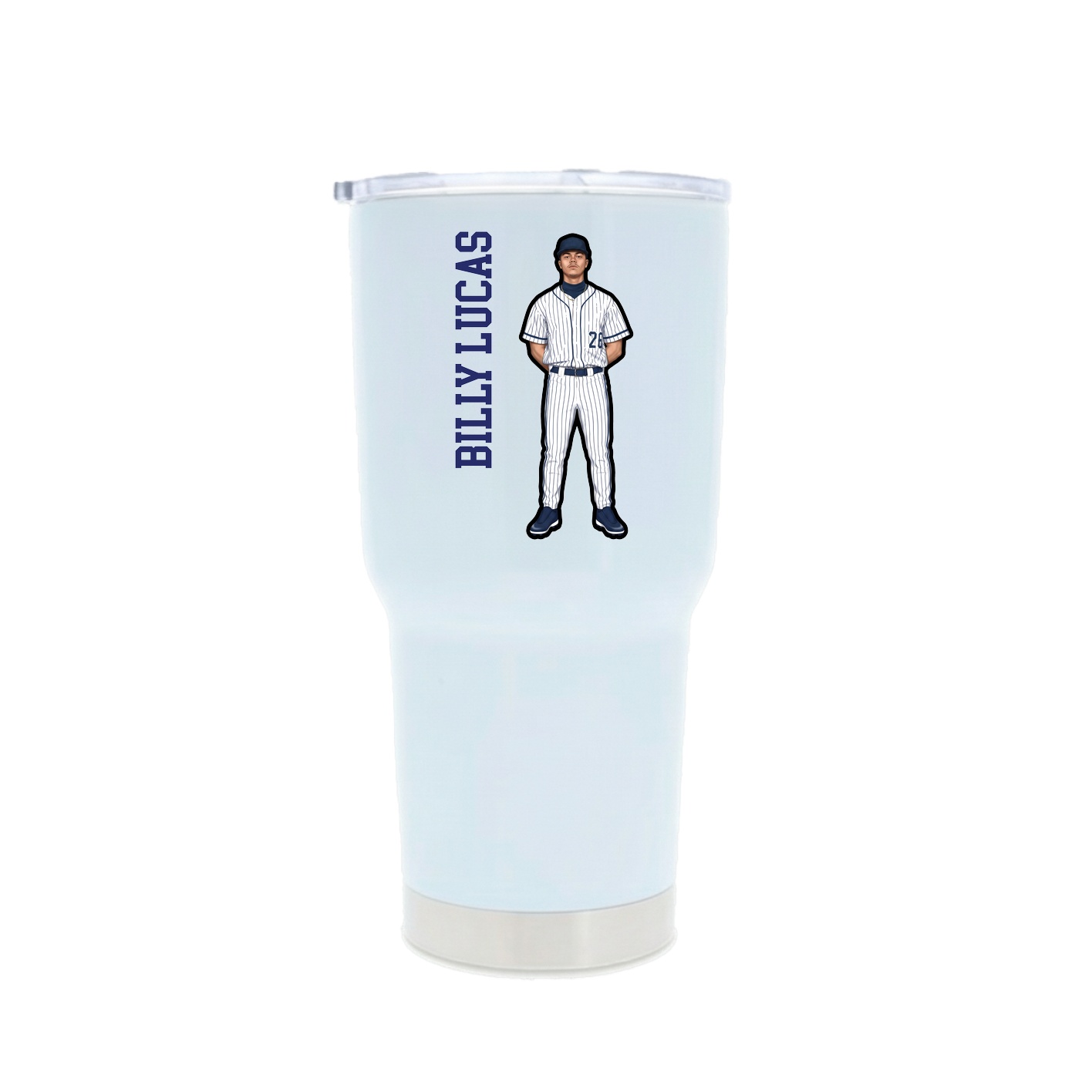 30oz Stainless Steel Tumbler — Name Vertical in White