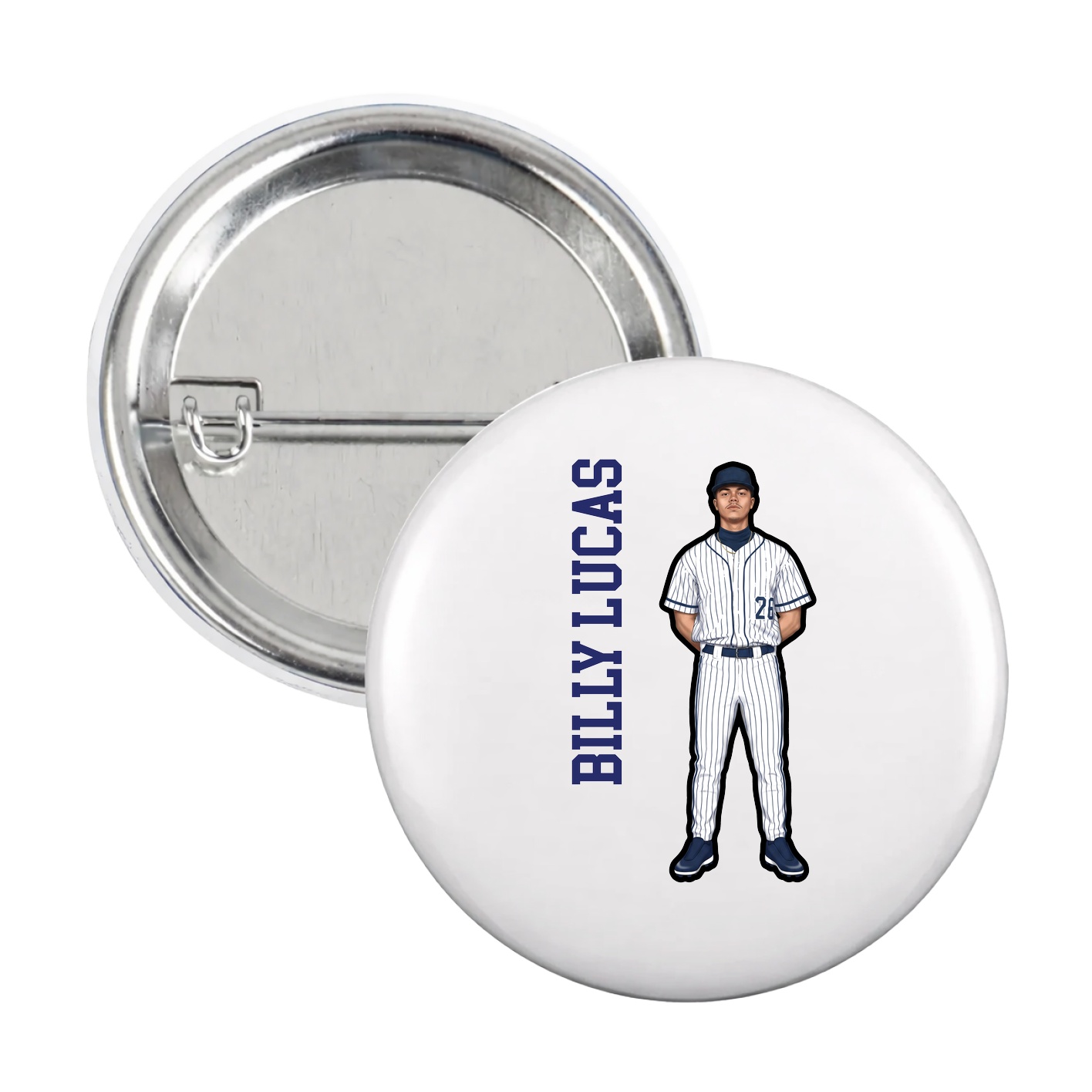 Game Day Button — Name Vertical in White