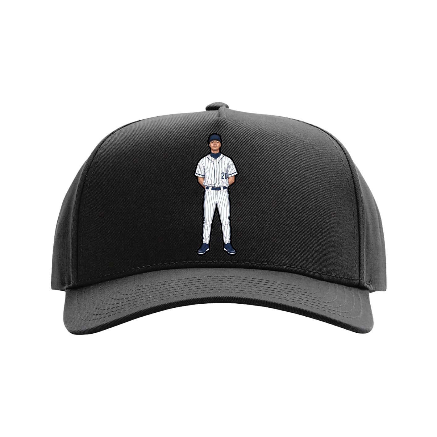 Full Fabric Five-Panel Champ Cap — Name Vertical in Black