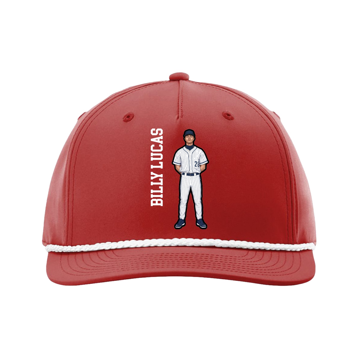Five-Panel Classic Rope Cap — Name Vertical in Red